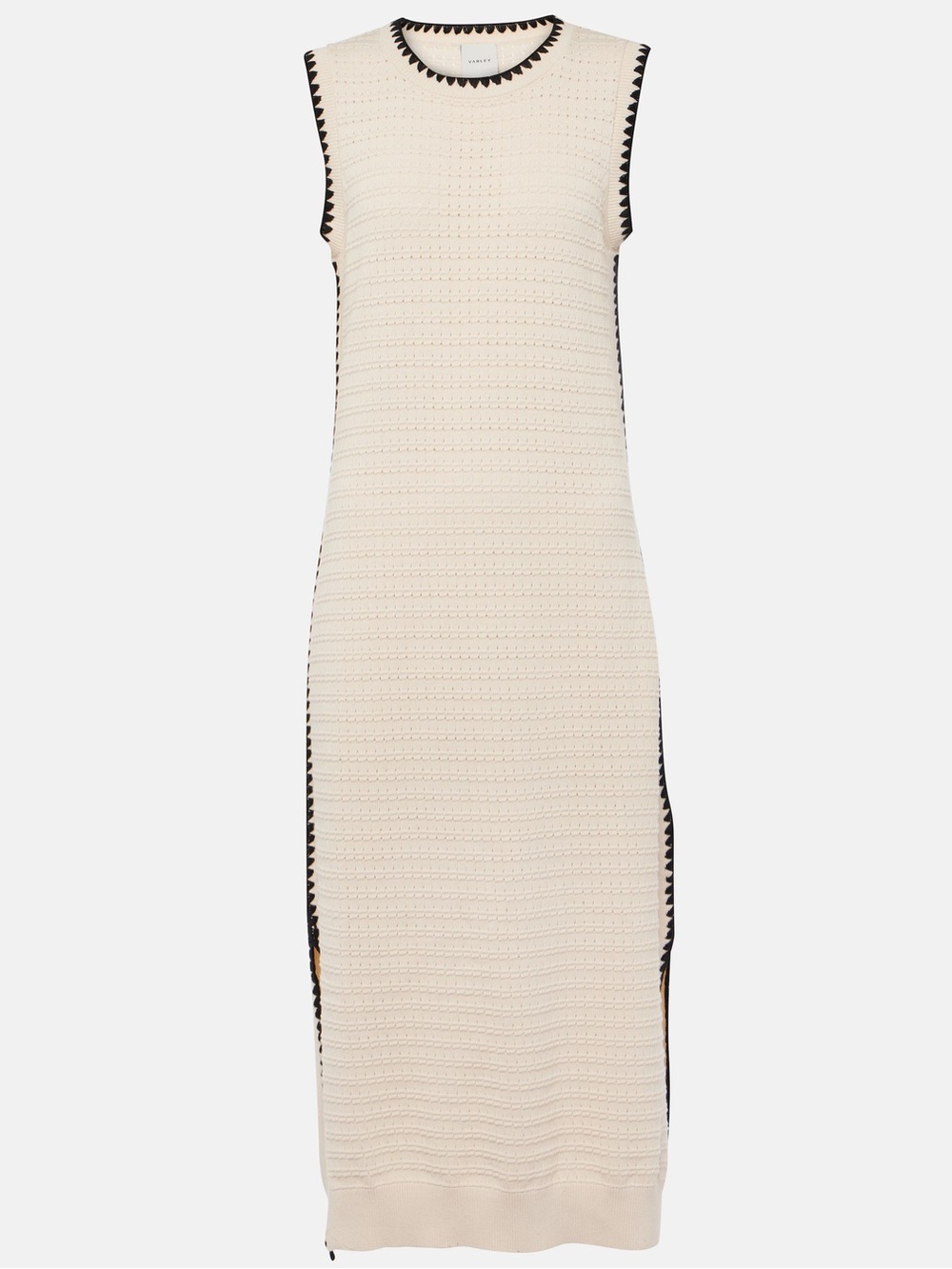 Varley Dwight Tank Knit Midi Dress Birch Cream Black Contrast Scallop